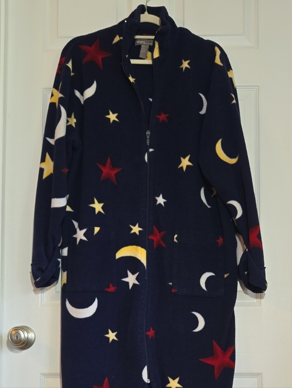 Valerie Stevens Navy Fleece Pajama Onesie with Stars & Moons Size Medium